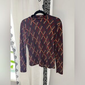 Willow Root Navy, Maroon and Orange Geometric Long Sleeve Mock Collar Top